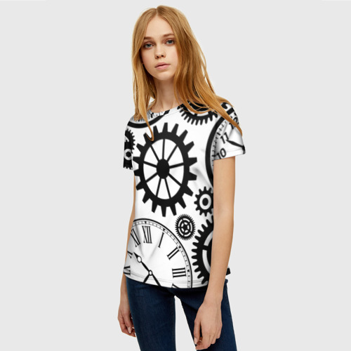 Женская футболка 3D с принтом Часы и шестеренки, фото на моделе #1