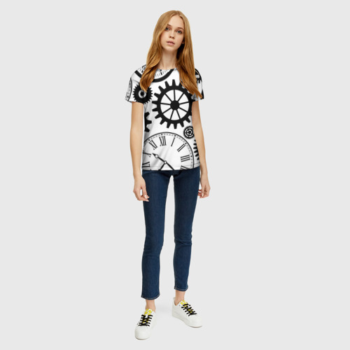 Женская футболка 3D с принтом Часы и шестеренки, вид сбоку #3