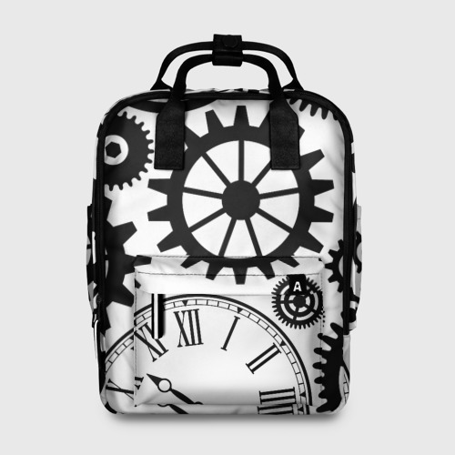 Женский рюкзак 3D с принтом Часы и шестеренки, вид спереди #2