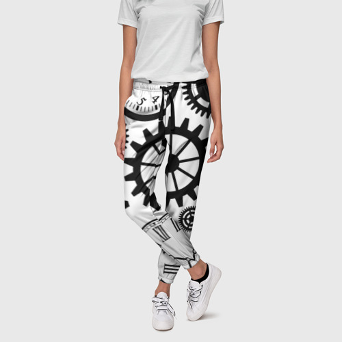 Женские брюки 3D с принтом Часы и шестеренки, фото на моделе #1