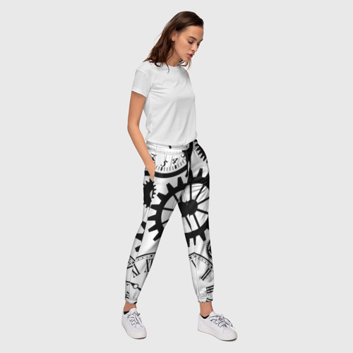 Женские брюки 3D с принтом Часы и шестеренки, вид сбоку #3