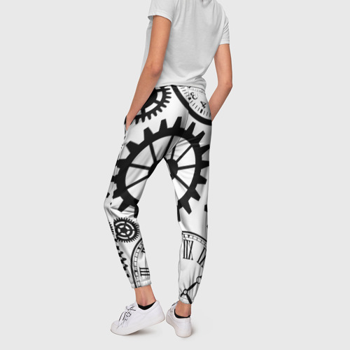 Женские брюки 3D с принтом Часы и шестеренки, вид сзади #2