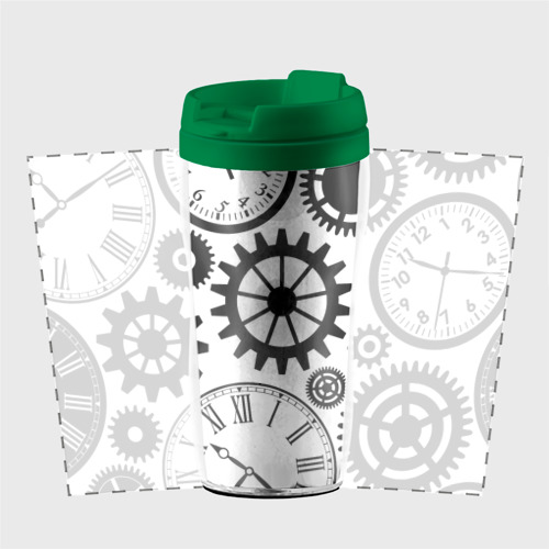 Термокружка-непроливайка Часы и шестеренки, цвет зеленый - фото 2
