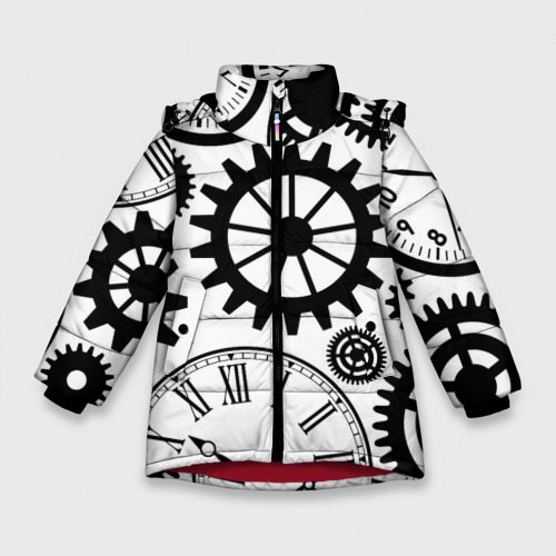 Зимняя куртка для девочек 3D с принтом Часы и шестеренки, вид спереди #2