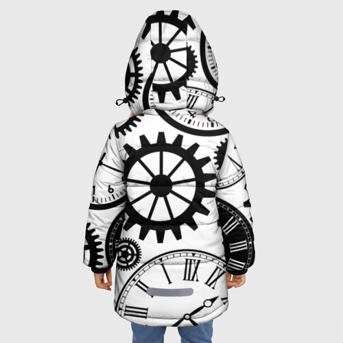 Зимняя куртка для девочек 3D с принтом Часы и шестеренки, вид сзади #2