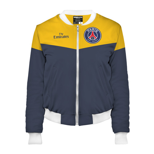 Женский бомбер 3D Paris Saint-Germain - Navy Yellow Collections 2022, цвет белый