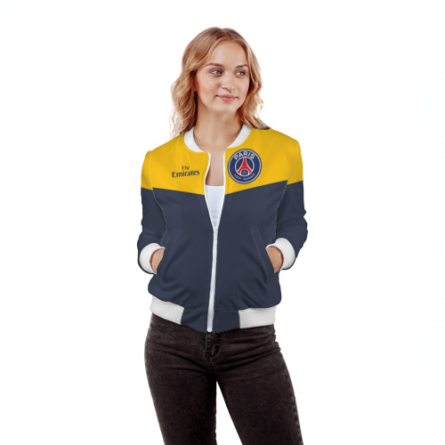 Женский бомбер 3D Paris Saint-Germain - Navy Yellow Collections 2022, цвет белый - фото 3