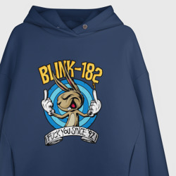 Худи с принтом Заяц Blink-182 для женщины, вид на модели спереди №2. Цвет основы: темно-синий