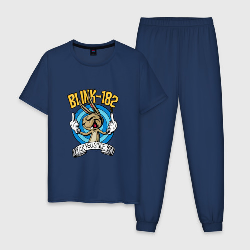Мужская пижама хлопок Заяц Blink-182, цвет темно-синий