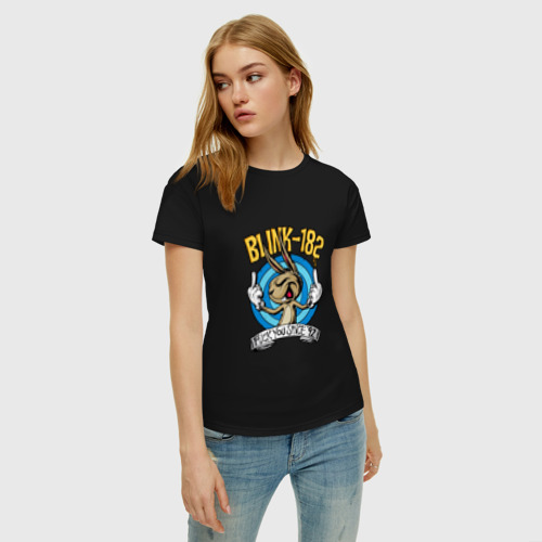 Женская футболка хлопок Заяц Blink-182, цвет черный - фото 3
