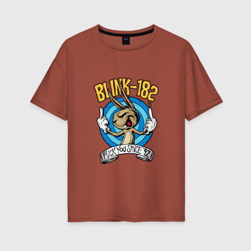 Женская футболка хлопок Oversize Заяц Blink-182, цвет кирпичный