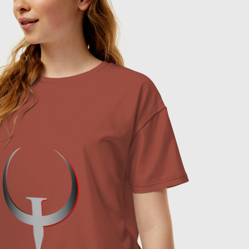 Женская футболка хлопок Oversize Quake Champions - Logo, цвет кирпичный - фото 3