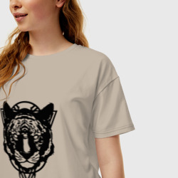 Женская футболка хлопок Oversize Черно-белый тигр - фото 2