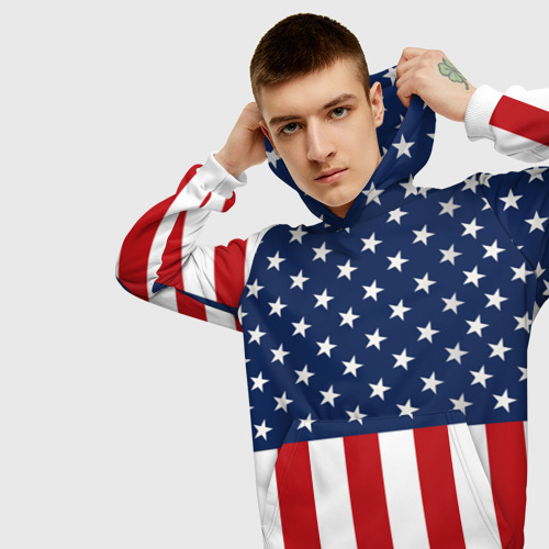 Мужская толстовка 3D Флаг США, цвет белый - фото 5