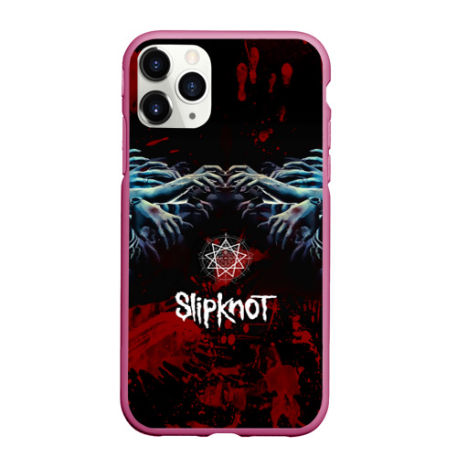 Чехол для iPhone 11 Pro Max матовый Slipknot руки зомби, цвет малиновый