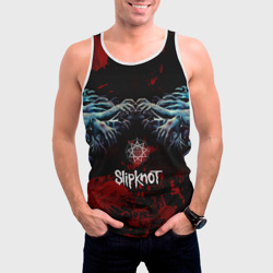 Майка с принтом Slipknot руки зомби для мужчины, вид на модели спереди №2. Цвет основы: белый