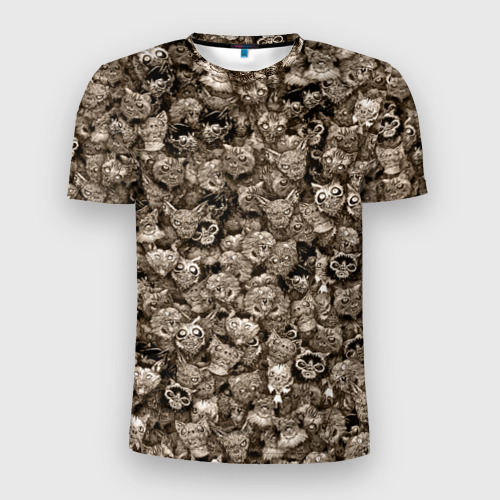Мужская футболка 3D Slim с принтом Зомби котики, вид спереди #2
