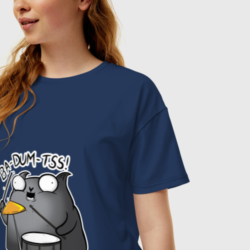 Женская футболка хлопок Oversize Ba-Dum-Tss!, цвет темно-синий - фото 3