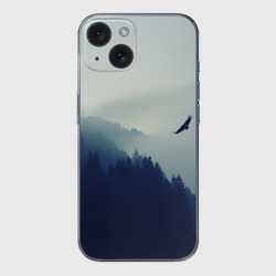 Чехол для iPhone 15 силиконовый с защитой камеры Орёл над лесом eagle over the forest