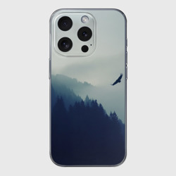 Чехол для iPhone 15 Pro Max силиконовый с защитой камеры Орёл над лесом eagle over the forest