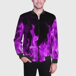Мужской бомбер 3D Фиолетовый огонь violet flame neon - фото 2