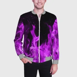 Мужской бомбер 3D Фиолетовый огонь violet flame neon - фото 2