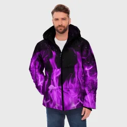 Мужская зимняя куртка 3D Фиолетовый огонь violet flame neon - фото 3
