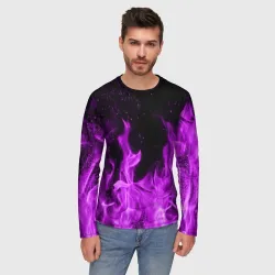 Мужской лонгслив 3D Фиолетовый огонь violet flame neon - фото 2