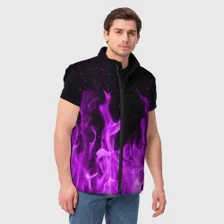 Мужской жилет утепленный 3D Фиолетовый огонь violet flame neon - фото 2