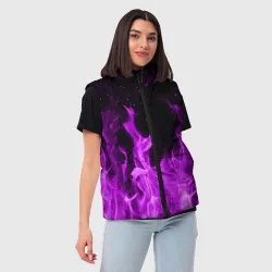 Женский жилет утепленный 3D Фиолетовый огонь violet flame neon - фото 2