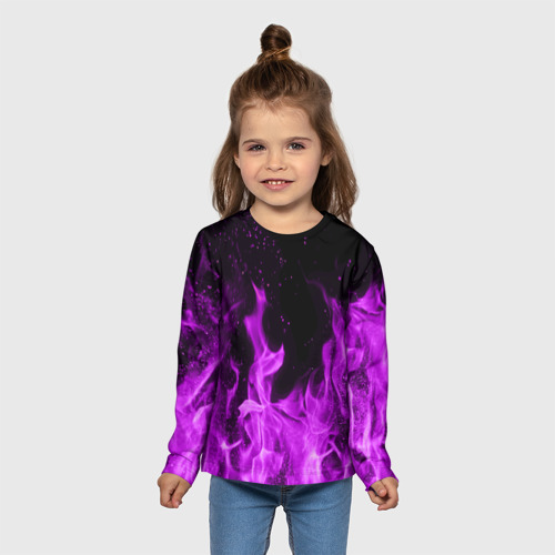 Детский лонгслив 3D Фиолетовый огонь violet flame neon, цвет 3D печать - фото 5