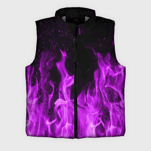 Мужской жилет утепленный 3D Фиолетовый огонь violet flame neon