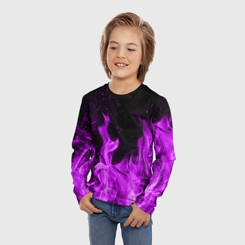 Детский лонгслив 3D Фиолетовый огонь violet flame neon, цвет 3D печать - фото 3