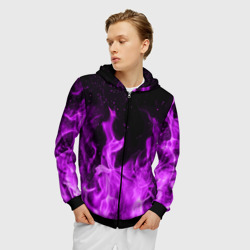 Мужская толстовка 3D на молнии Фиолетовый огонь violet flame neon - фото 2