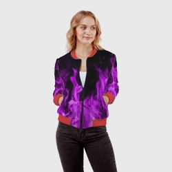 Женский бомбер 3D Фиолетовый огонь violet flame neon - фото 2