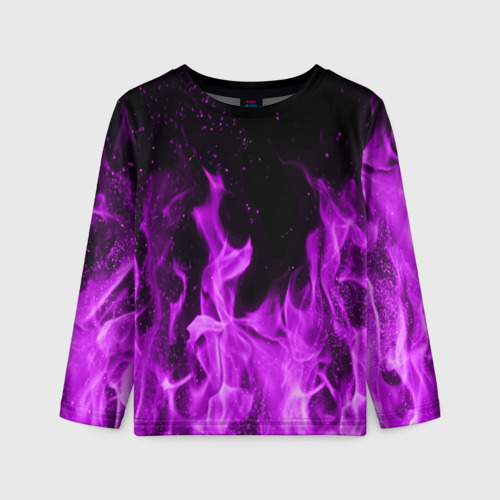 Детский лонгслив 3D Фиолетовый огонь violet flame neon, цвет 3D печать