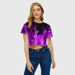 Женская футболка Crop-top 3D Фиолетовый огонь violet flame neon - фото 2