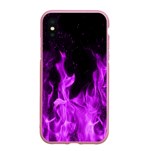 Чехол для iPhone XS Max матовый Фиолетовый огонь violet flame neon, цвет розовый