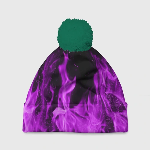 Шапка 3D c помпоном Фиолетовый огонь violet flame neon