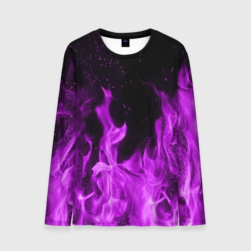 Мужской лонгслив 3D Фиолетовый огонь violet flame neon