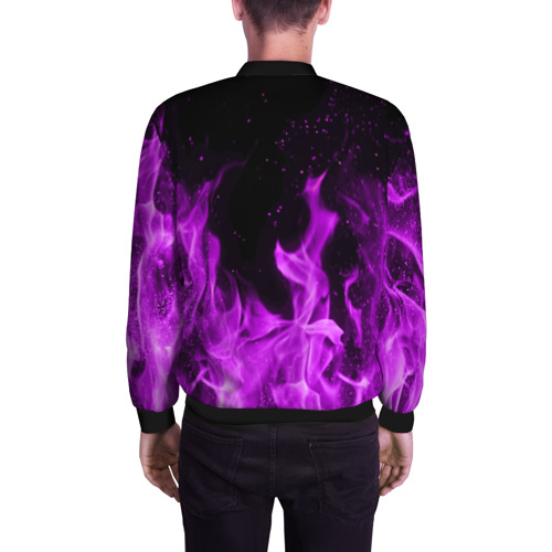 Мужской бомбер 3D Фиолетовый огонь violet flame neon, цвет черный - фото 4