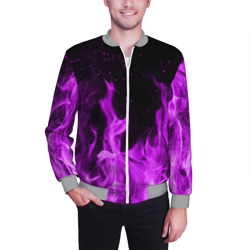 Мужской бомбер 3D Фиолетовый огонь violet flame neon - фото 2