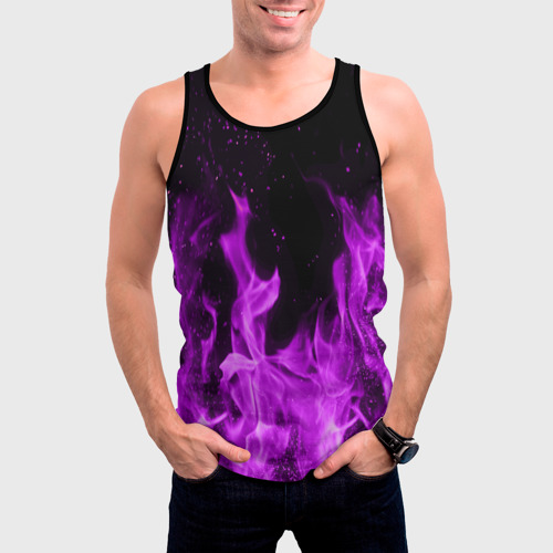 Мужская майка 3D Фиолетовый огонь violet flame neon, цвет 3D печать - фото 3