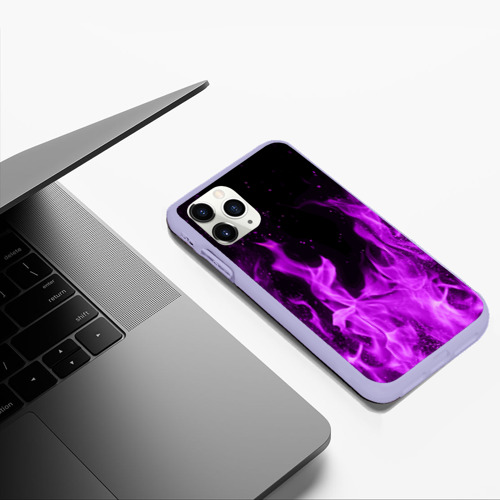 Чехол для iPhone 11 Pro Max матовый ФИОЛЕТОВЫЙ ОГОНЬ | VIOLET FLAME NEON, цвет светло-сиреневый - фото 5