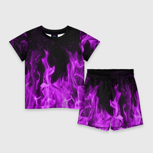 Детский костюм с шортами 3D Фиолетовый огонь violet flame neon, цвет 3D печать
