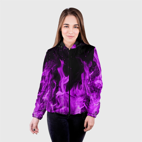 Женская куртка 3D Фиолетовый огонь violet flame neon, цвет черный - фото 3