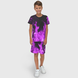 Детский костюм с шортами 3D Фиолетовый огонь violet flame neon - фото 2