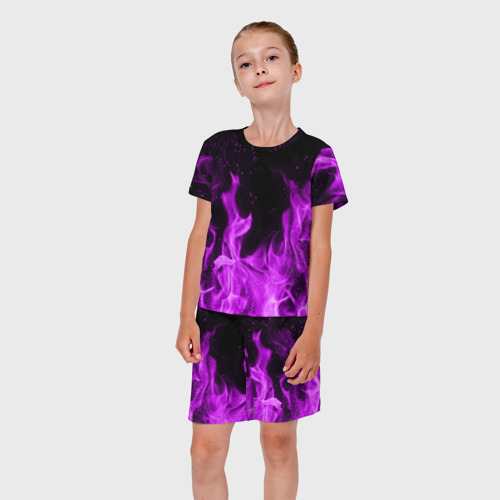 Детский костюм с шортами 3D Фиолетовый огонь violet flame neon, цвет 3D печать - фото 5