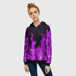 Женская толстовка 3D на молнии Фиолетовый огонь violet flame neon - фото 2