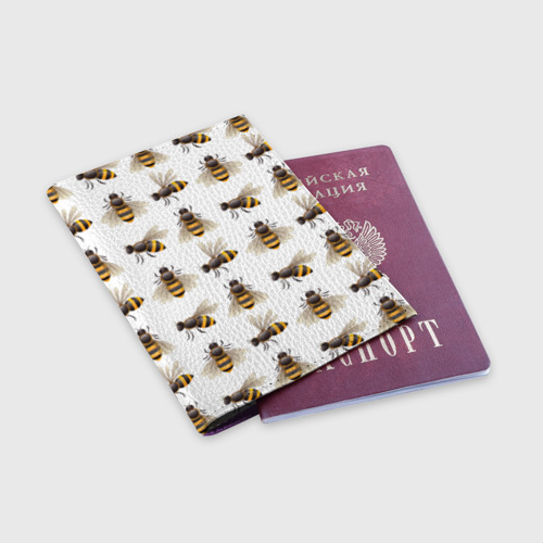 Обложка для паспорта матовая кожа Пчелы, цвет фиолетовый - фото 3